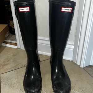 Hunter glossy black tall rain boots